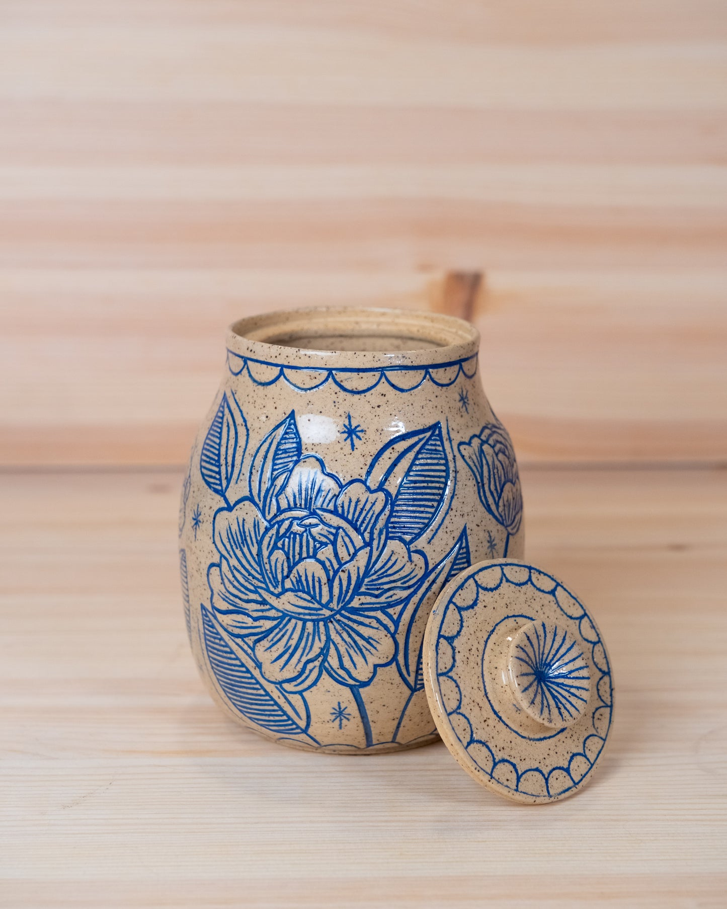 Floral Inlay Lidded Jar