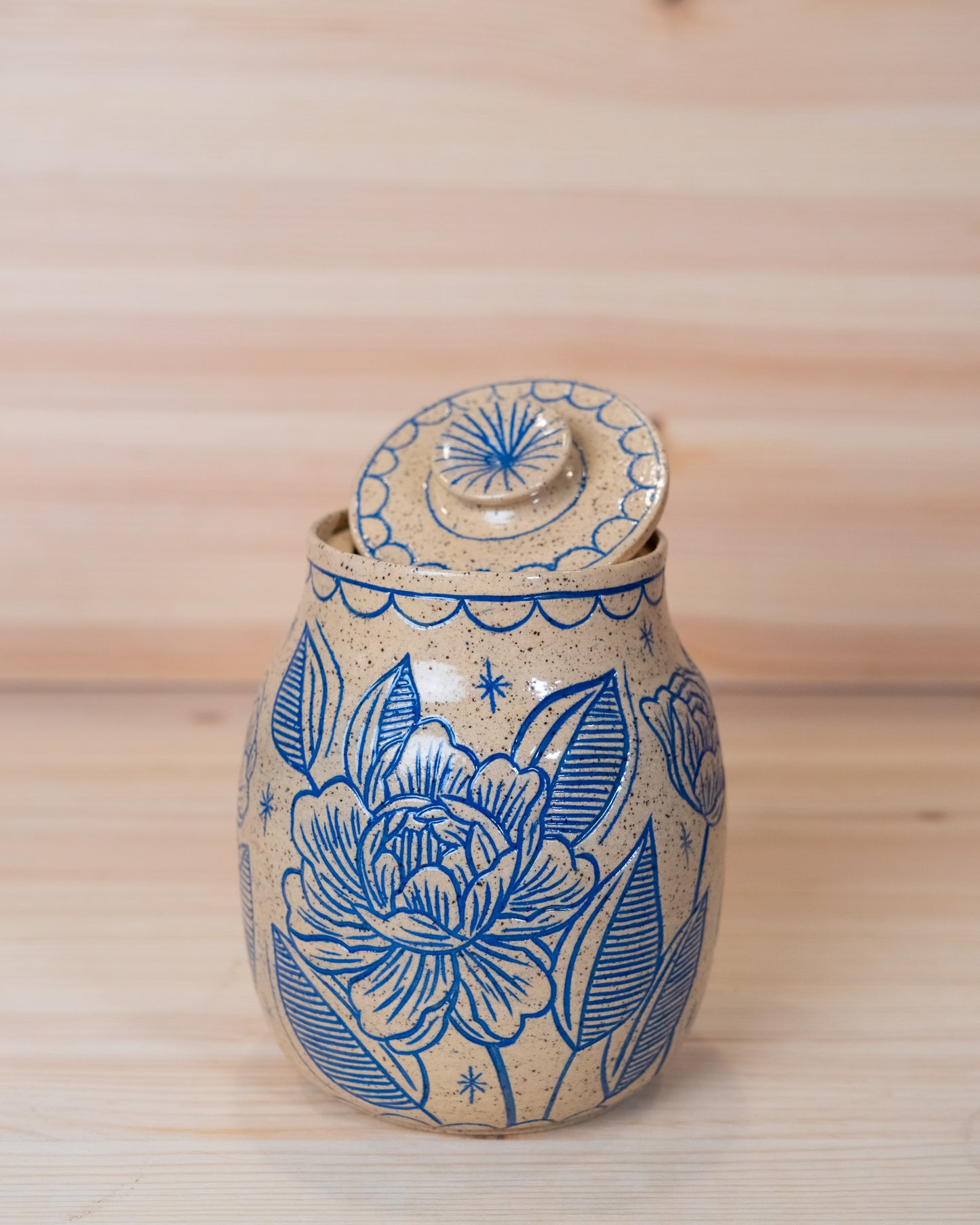 Floral Inlay Lidded Jar